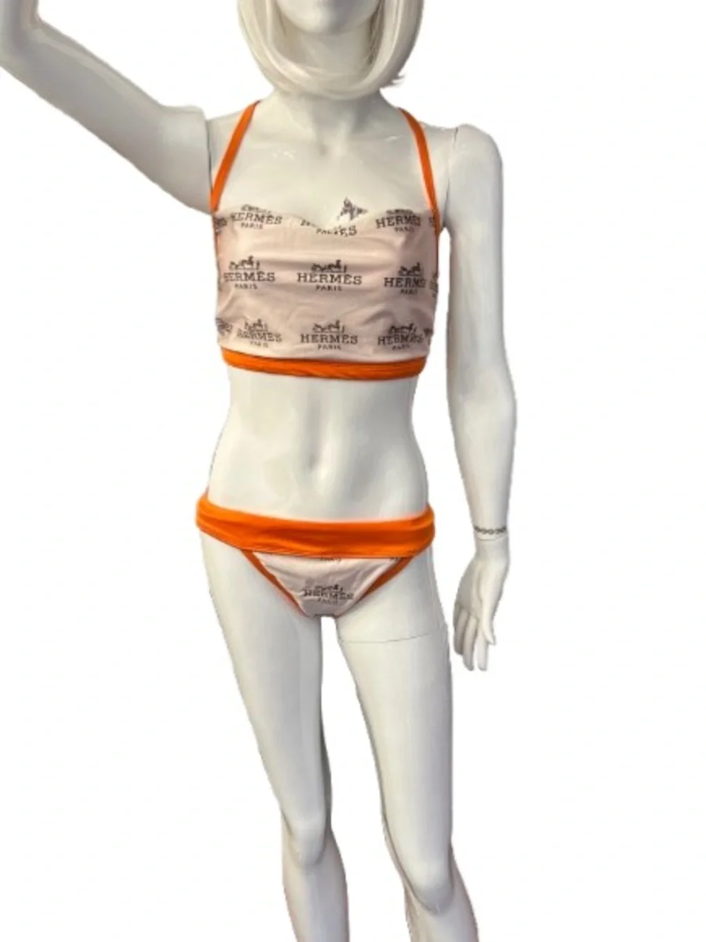 Custom Hermès Inspired Orange & White Bikini Set | Boutique | Size XL runs small